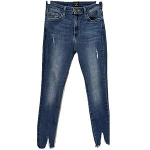 Just Black Denim Distressed Jeans Stretch Medium Wash Raw Hem